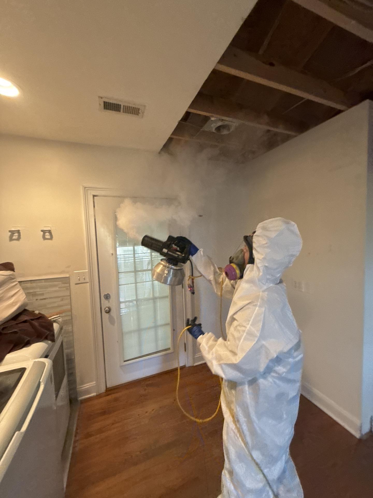 IRS technician fogging an area for mold remediation in Richmond